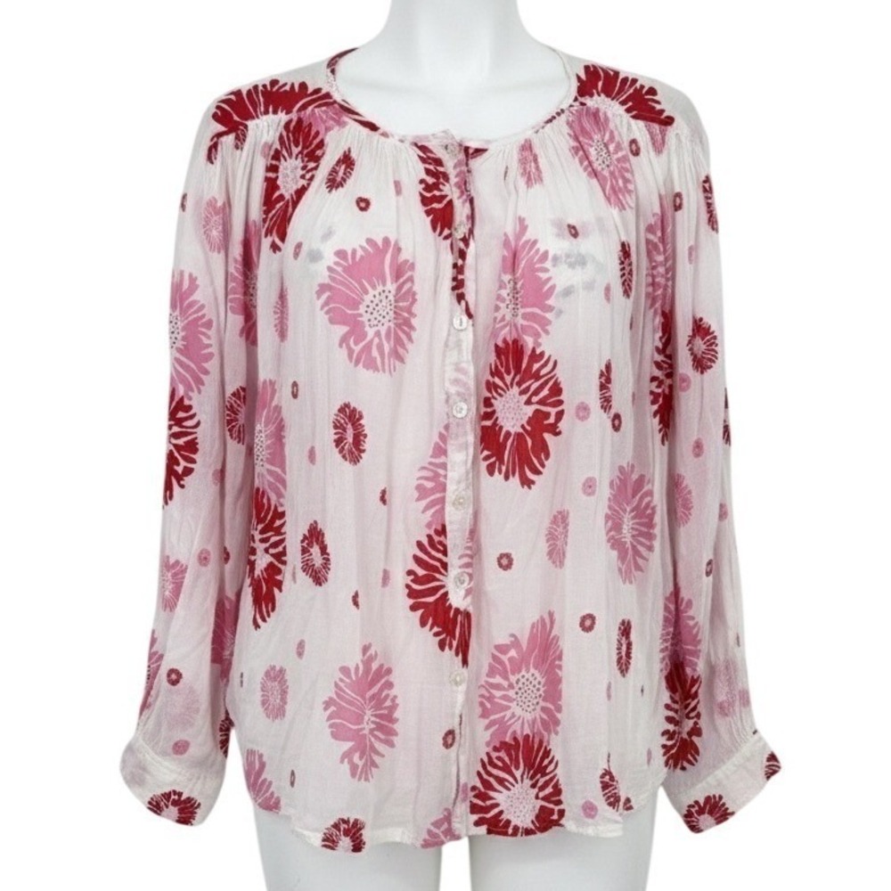 Ro's Garden Giselle Pink Red Floral Button Down Blouse Shirt Womens Medium - CJ
